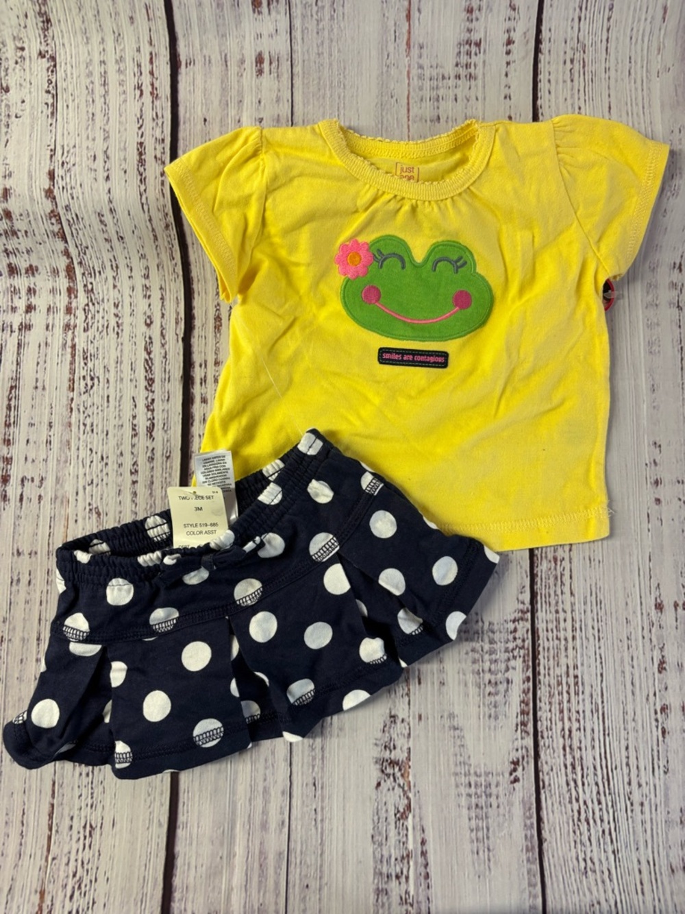 Just One You by Carter's Yellow Frog Tee & Navy Polka Dot Skort Set
